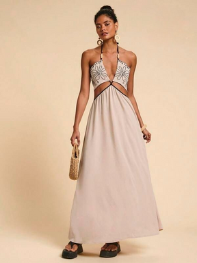 Vestido Maxi Tropical Decote V Accent