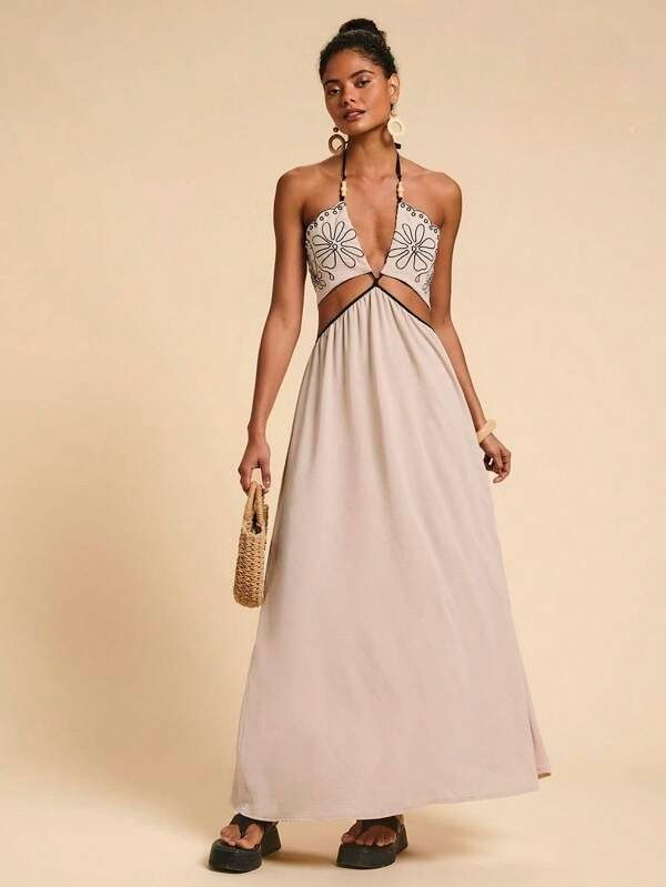 Vestido Maxi Tropical Decote V Accent